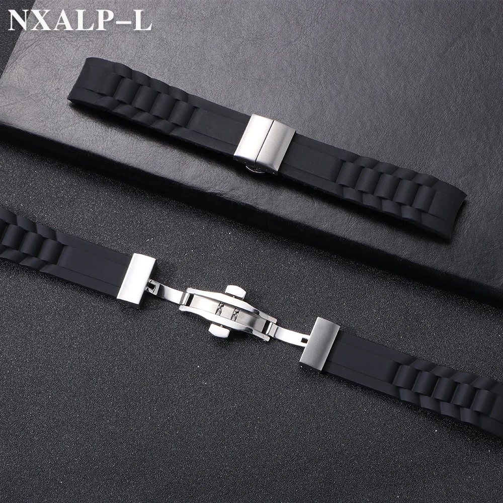 Arc Rubber Watch Strap Deployment Buckle 20mm 22mm for Seiko for Citizen Curved End Silicone Watchband Men Sport Diving Bracelet