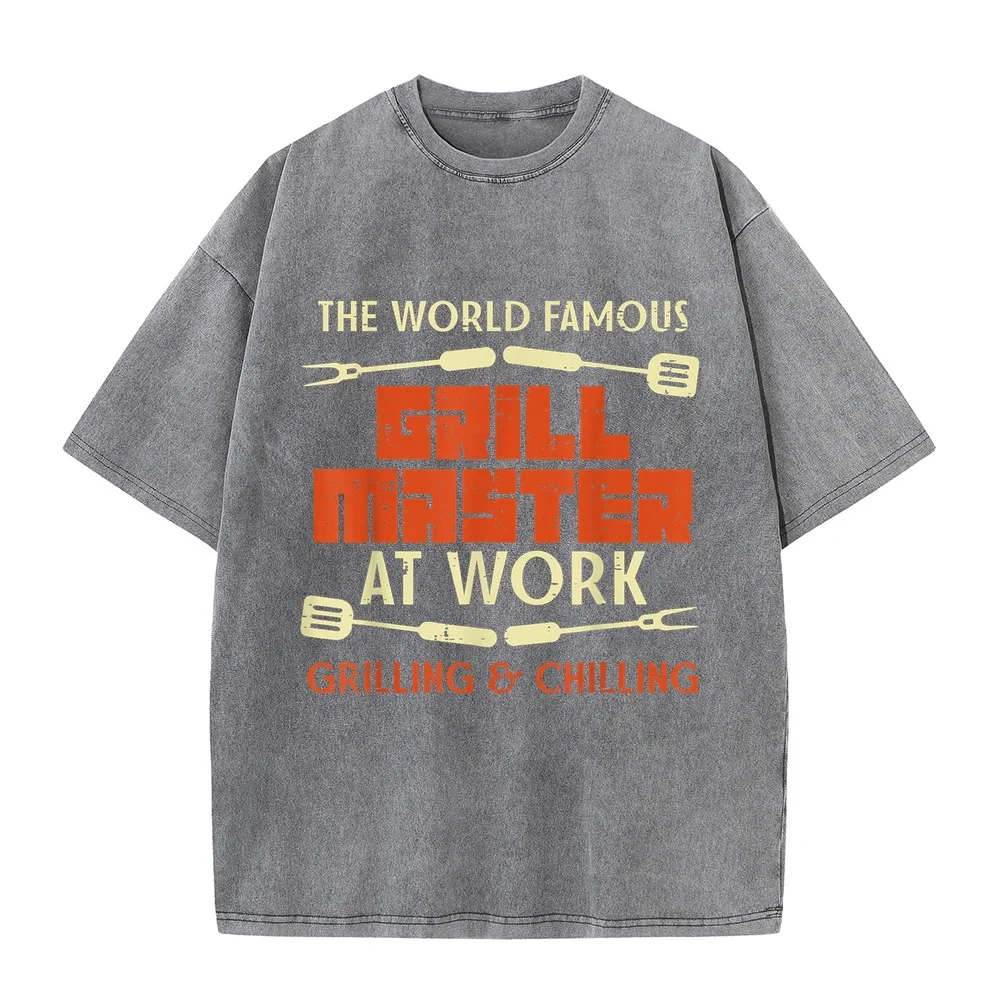 T Shirts Grill Master At Work Grilling Chilling Funny BBQ Pitmaster T-Shirt Men's Short Sleeve T-Shirts Men Luxury Quote Tee