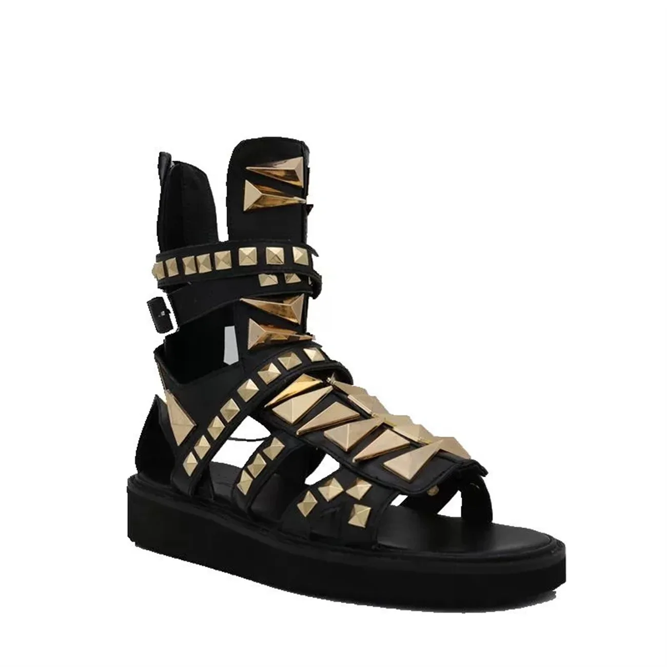 Gladiator Golden Metal Toe genuine Leather Men Open Toe Personalized Summer Sandals