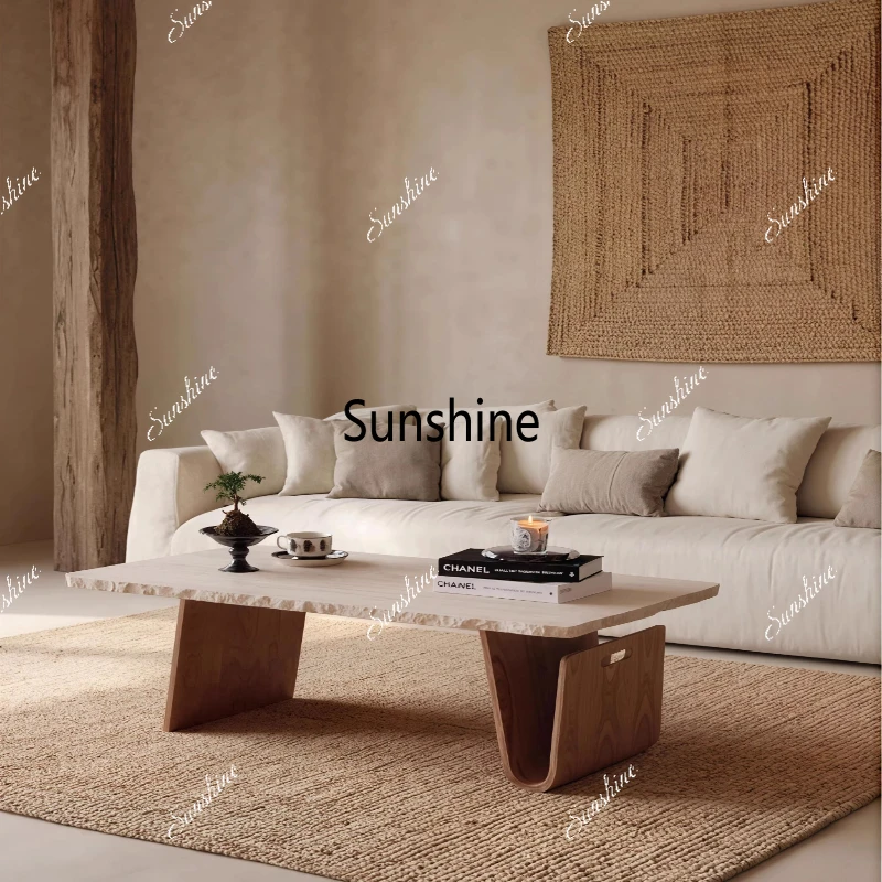 

Living room home light luxury high sense minimalist solid wood rectangular small apartment, coffee table