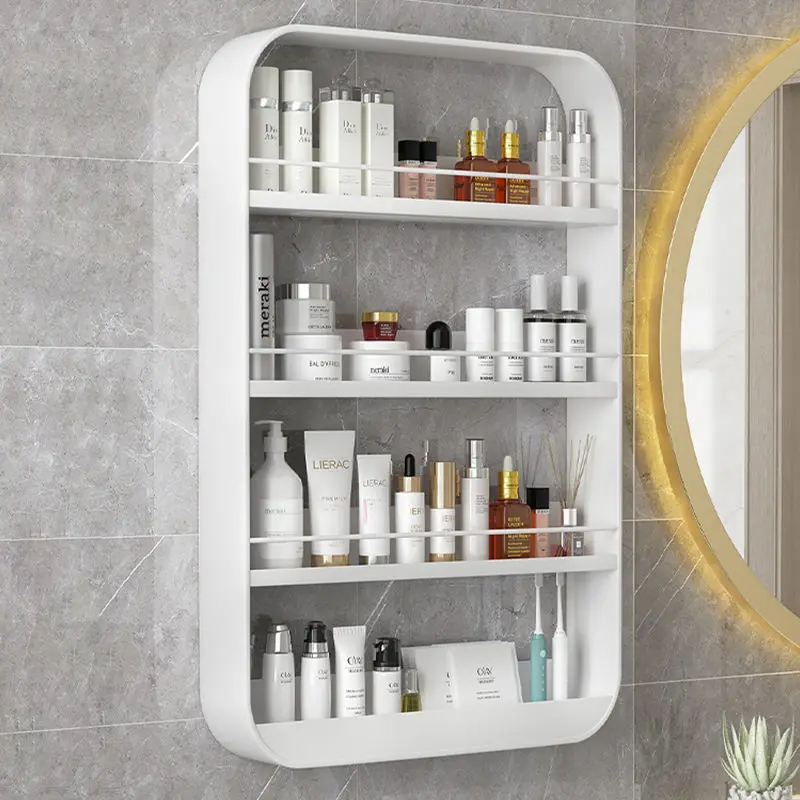 Wall Mounted Toiletries Cosmetic Storage Rack Bathroom Organizer Shelves Rack Storage Box Kitchen Seasoning Bottle Storage Shelf