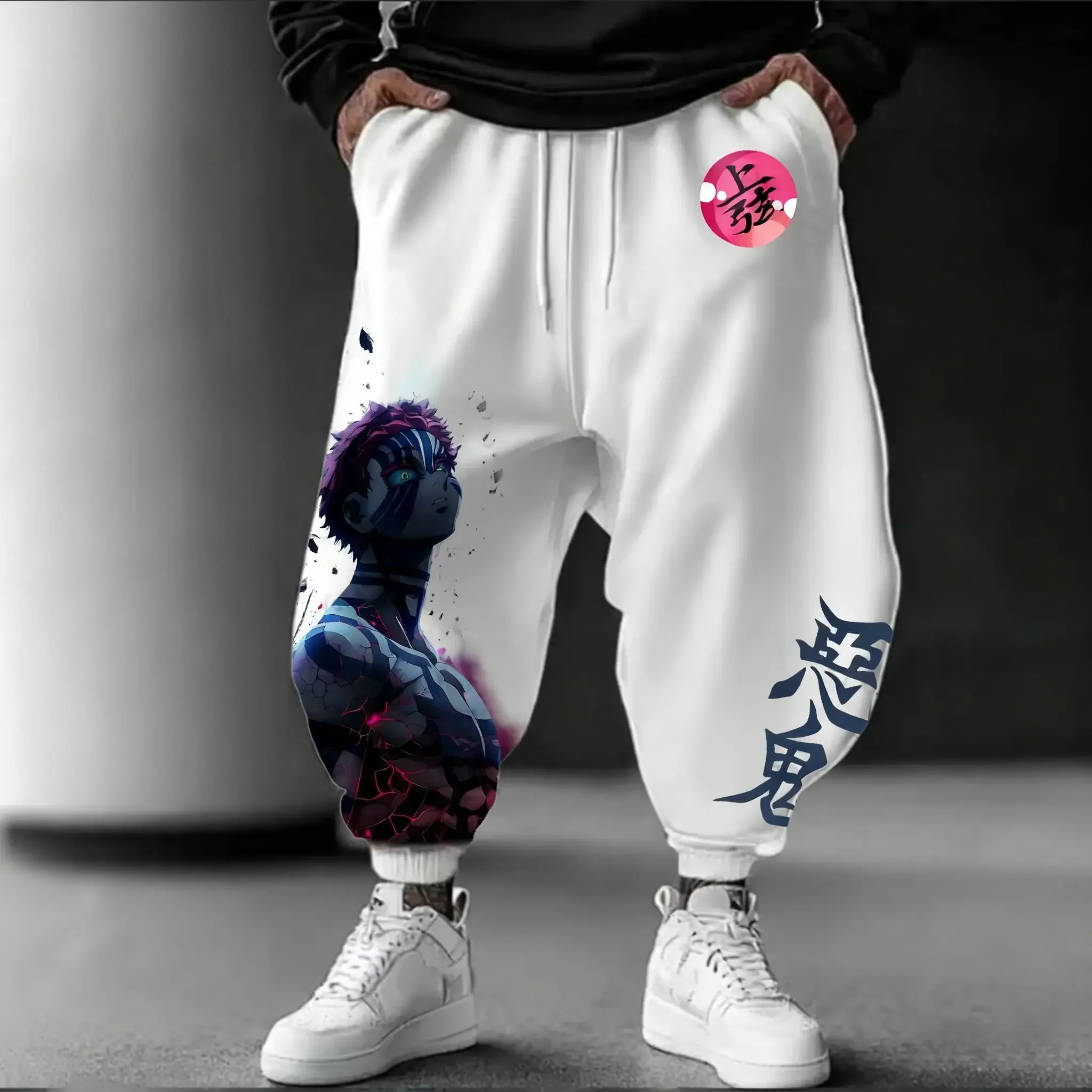 2026 Demon Slayer Akaza Anime Pants Men Winter New Loose Casual Sweatpants Japanese Streetwear Hip Hop Trousers Cosplay Y2k view 3