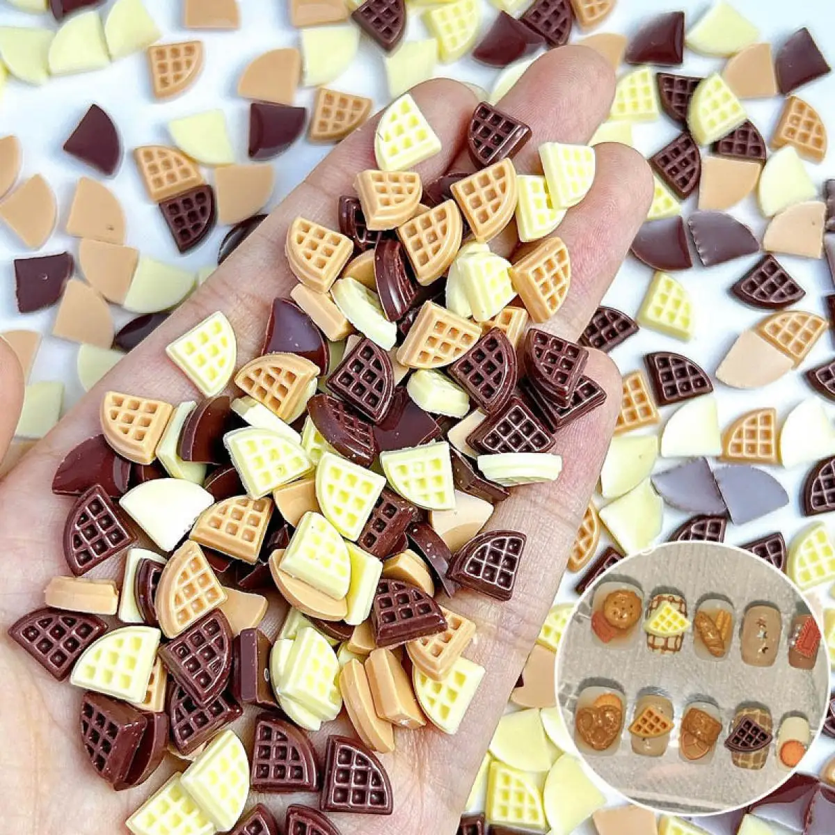 60PCS Resin Simulated Dark Chocolate Nail Charm 3D Cute Cartoon Mixed Biscuit Nail Art Decoration Accessories for Manicure DIY