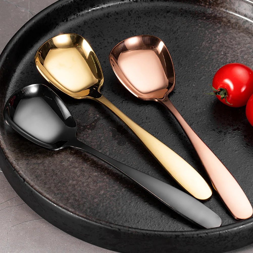 

2 pcs Stainless Steel Spoon Square Bottom Soup Polished Flat Design Easy Clean Dishwasher Safe Suitable All Ages Rust Resistance