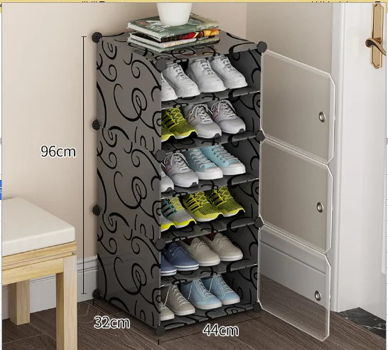 Modern Plastic Storage Cabinet Shoe Rack for Living Room Dining Transparent Door Extendable Foldable Practical