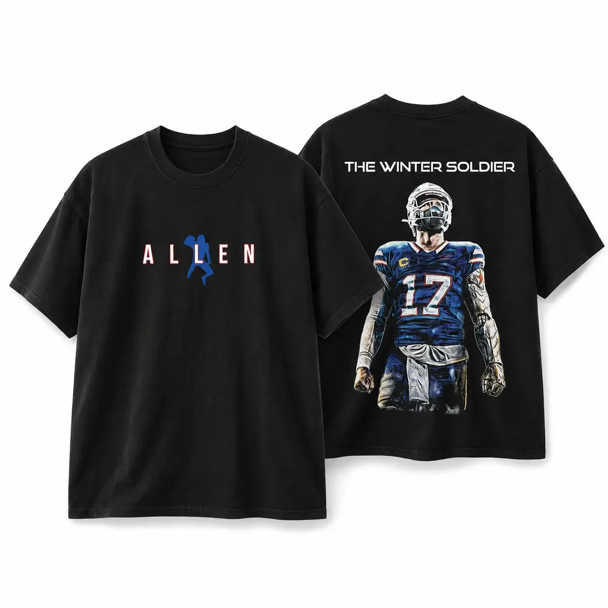 # 17 Football Front And Back Print Washed Black T-Shirt, The Winter Soldier Athlete Graphic Short Sleeve Tee, Football Fan Gift