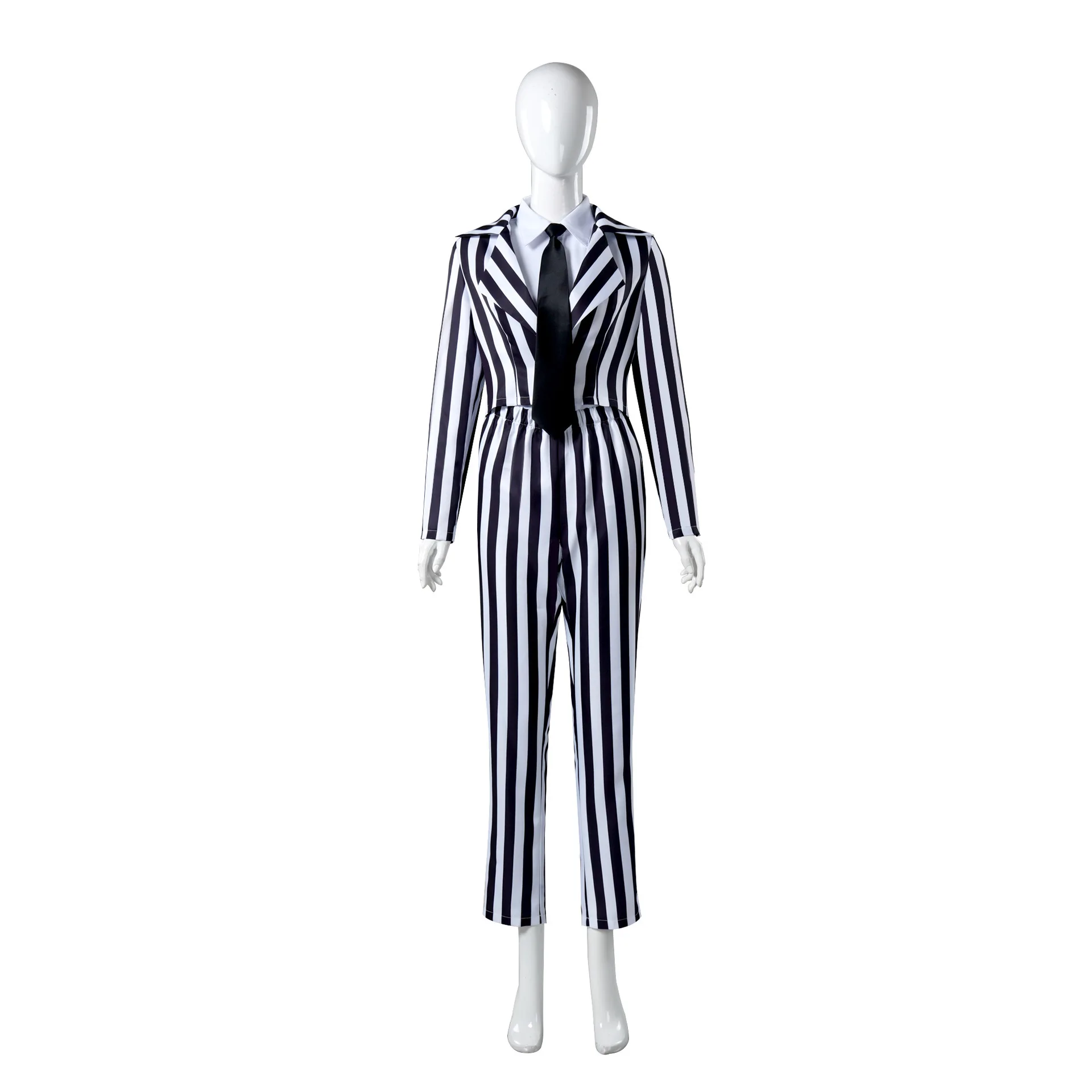 

Women's Black And White Vertical Striped Suit Halloween Costume Cosplay Stage Performance Outfit
