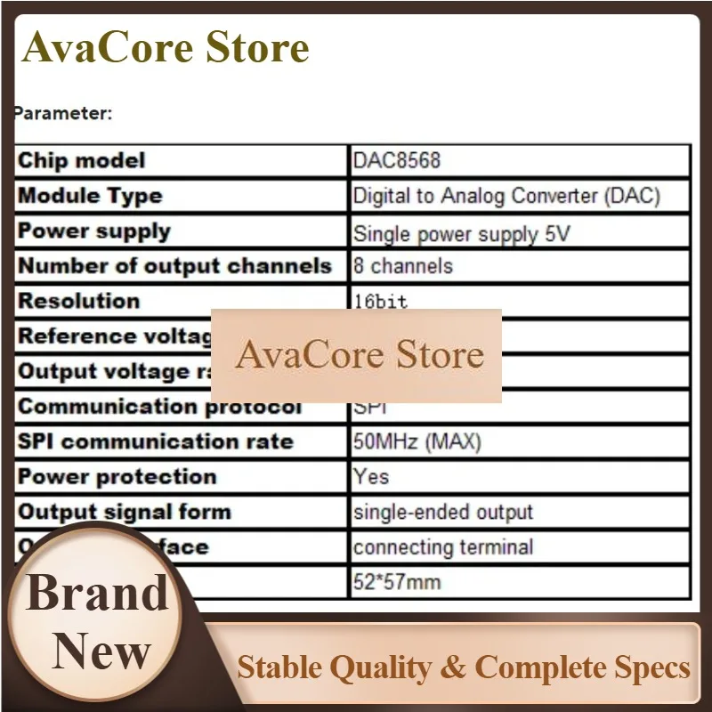 AvaCoreDac8568 Multi-channel 16-bit High-precision Dac Digital-to-analog Converter Module Features Adjustable Output Spi Within