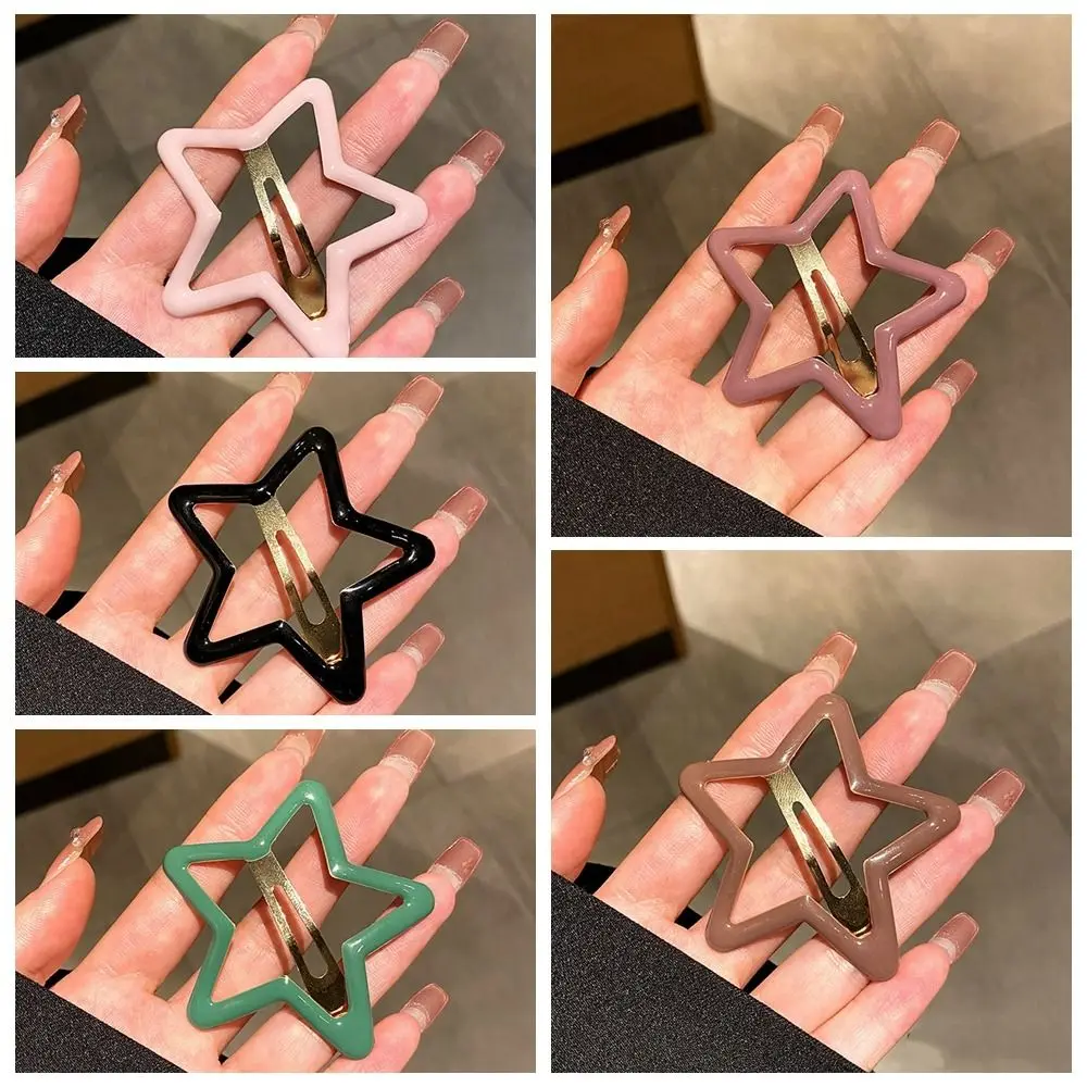 Hollow Star BB Hair Clip Personalized Metal Pentagonal Star Side Barrettes Headwear Colorful Y2k Hairpin Streetwear