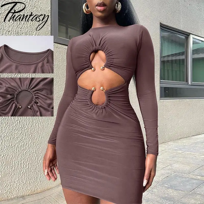 Phantasy Y2K Mini Dress Women Sexy Hollowing Out Dress Fashion Party Night Club Outfit Spring Summer Streetwear Solid Robe