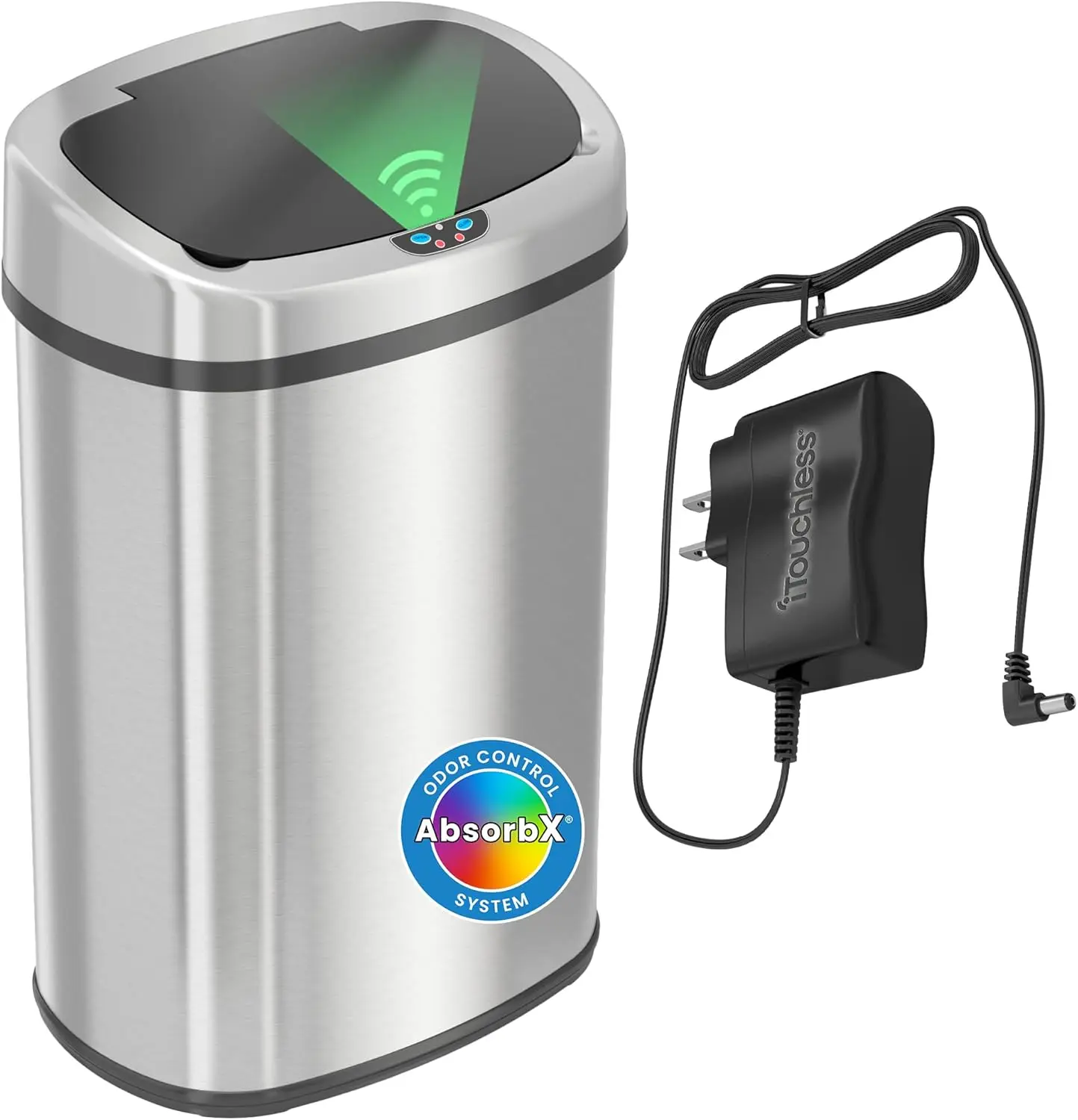 

50L Motion Sensor Trash Can with AC Adapter & Odor Filter - Stainless Steel Kitchen Garbage Bin, Slim Oval, Large Capacity