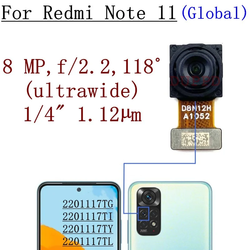 Rear Camera For Xiaomi Redmi Note 11 Global 2201117TG/TI/TY/TL Front Samll Facing Back Main Camera Moduel Flex Cable Parts