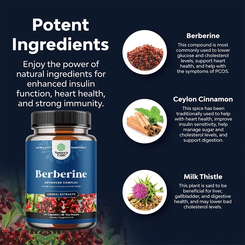 Berberine 1200 Mg with Ceylon Cinnamon and Milk Thistle, Antioxidant Supplement, Heart and Immune Support