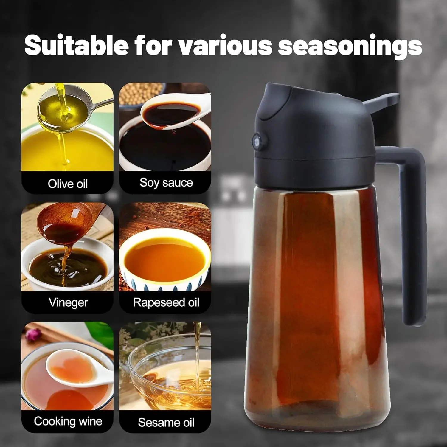 470ml Dark Amber Glass Oil Sprayer Food Grade Olive Oil Dispenser Bottle with Stickers for Cooking Kitchen Air Fryer BBQ