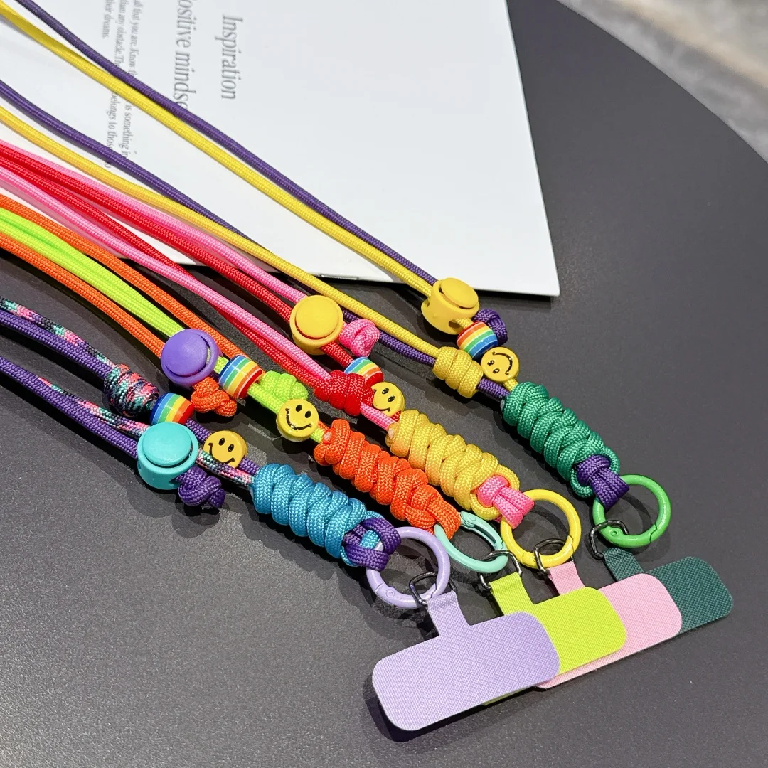 Lanyard Cross-body Shoulder Straps Keychain Rainbow Design Small Long Rope with Replacement Patch for Mobile Phone Accessories