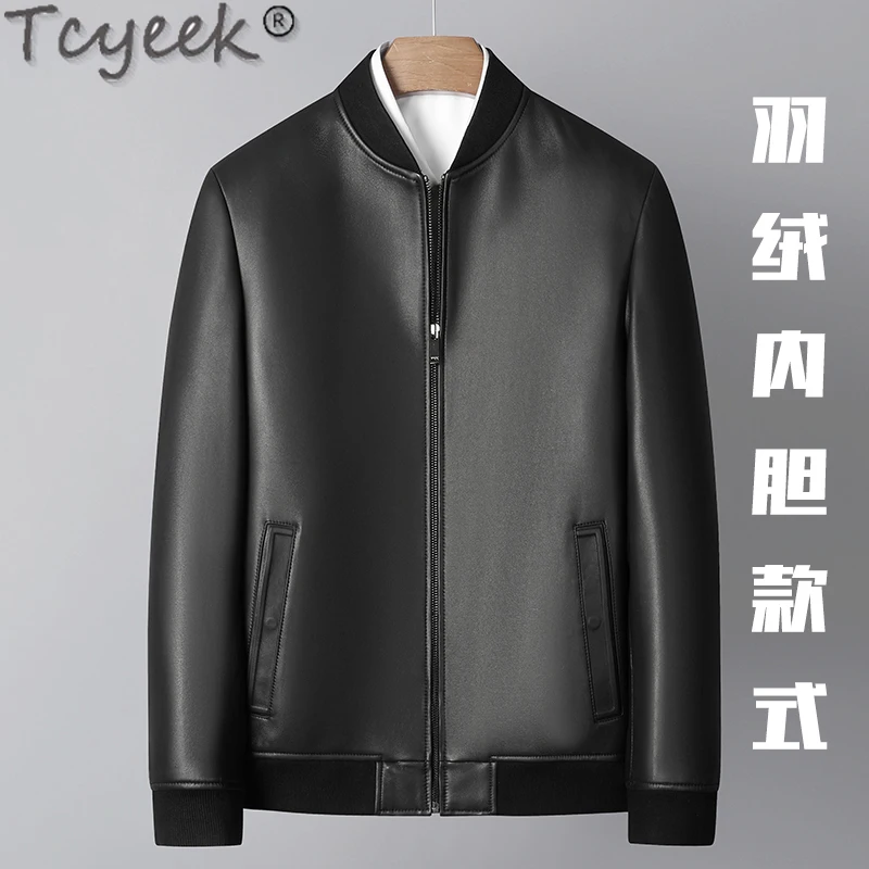 

Tcyeek Real Leather Jacket Men Autumn Winter Clothes Fashion Genuine Sheepskin Coat for Man 2023 Goose Down Liner Coats Slim Fit