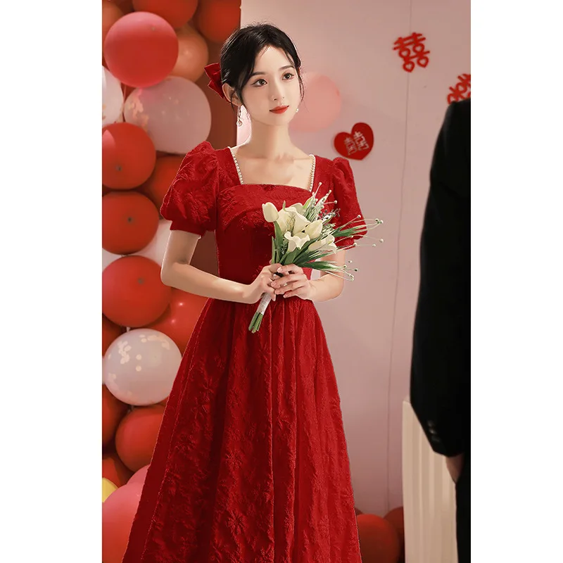 Female Sexy Square Collar Evening Dress Chinese Style Traditional Cheongsam Bride Banquet Gown Vestidos Elegant Engagement Qipao