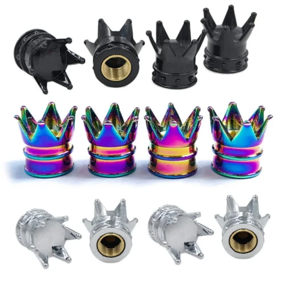 

4pcs Crown Car Tire Valve Stem Caps Air Caps Cover Dustproof Waterproof Valve Caps Cover Accessories