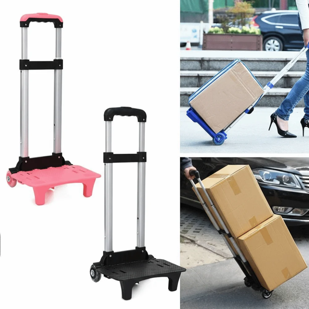 Aluminum Alloy Hand Cart Durablel 2 Wheel Student Backpack Trolley Rack Pet Bag Pullling Rod Carrier