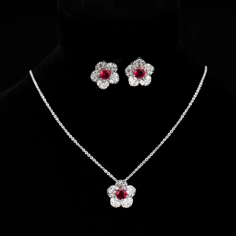 

Stylish Simple Flower Decoration Women's Jewelry Set Cubic Zirconia Flower Pendant Luxury Necklace and Earrings Set for Wedding