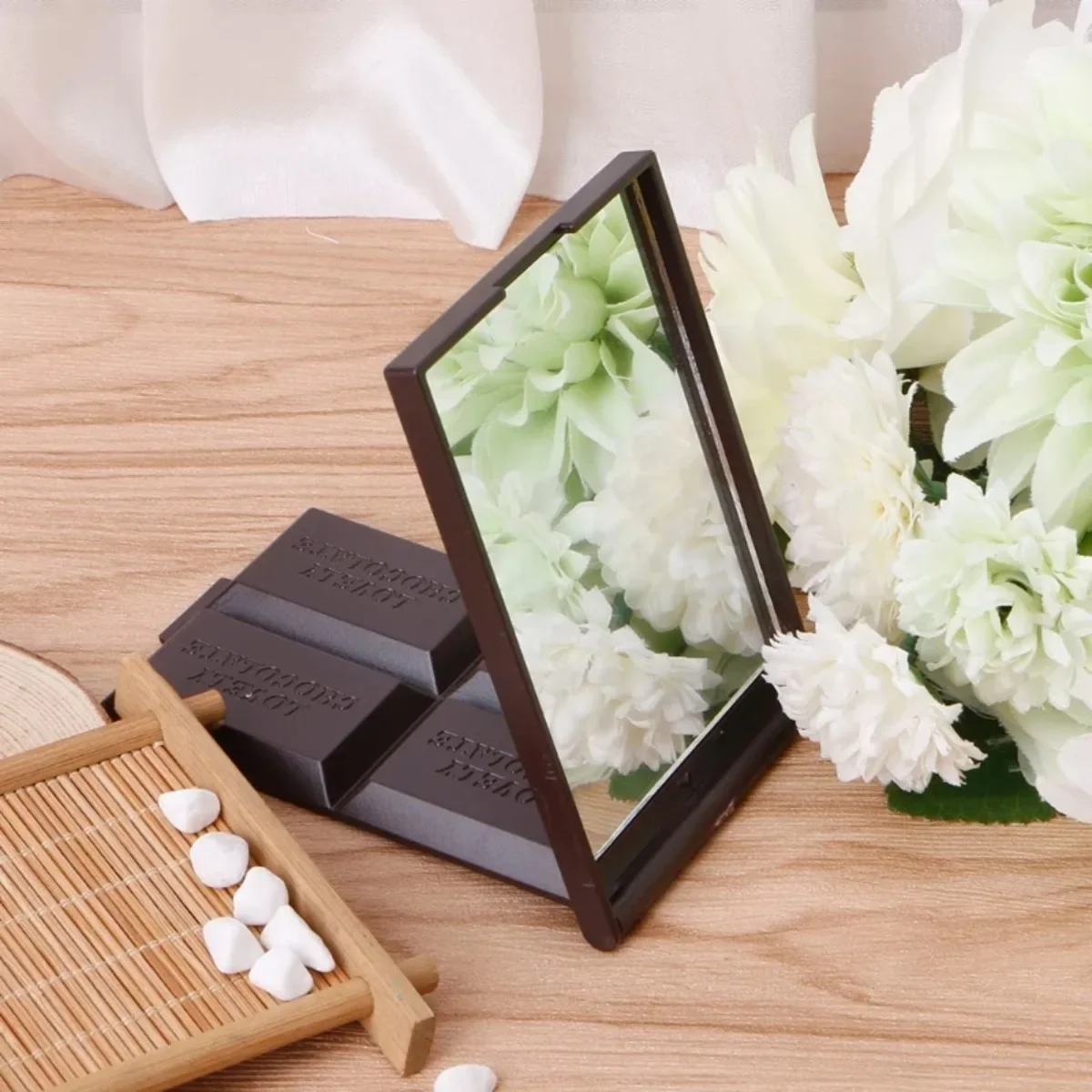 Foldable Compact Mirror Portable Makeup Mirror Chocolate Square Hand Mirror Makeup Vanity Mirror Pocket Cosmetic Mirrors