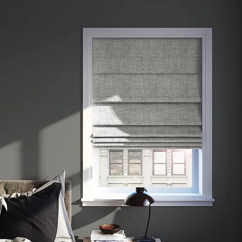 French Linen Blackout Roman Blinds Flax Fabric Easy To Install Built-In UV Block Manual Cordless Roman Shades For Home Decor