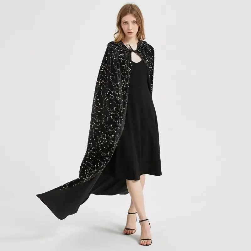 

Bronzing Shinning Women's Shirt Chiffon God Sequins Thin Halloween Hooded Cape Cloak