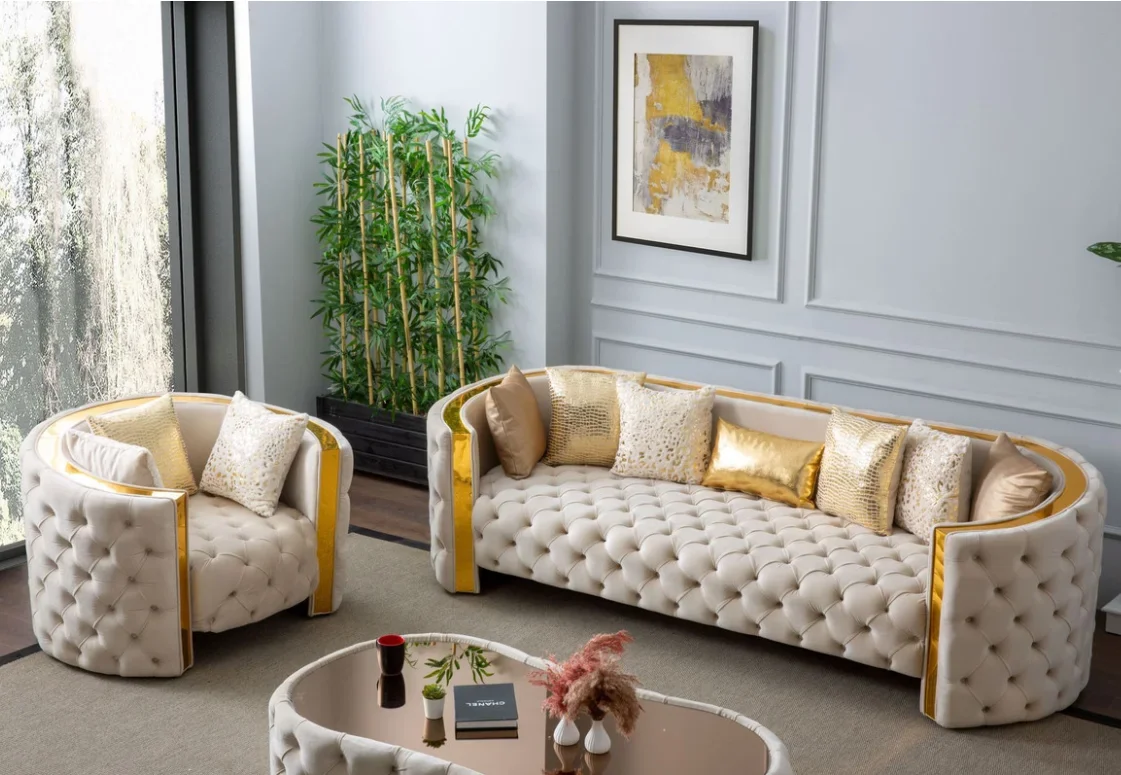 Modular Sofa High Quality Modern Luxury Curved Couch Button Tufted Velvet Upholstery Sofa For Living Room