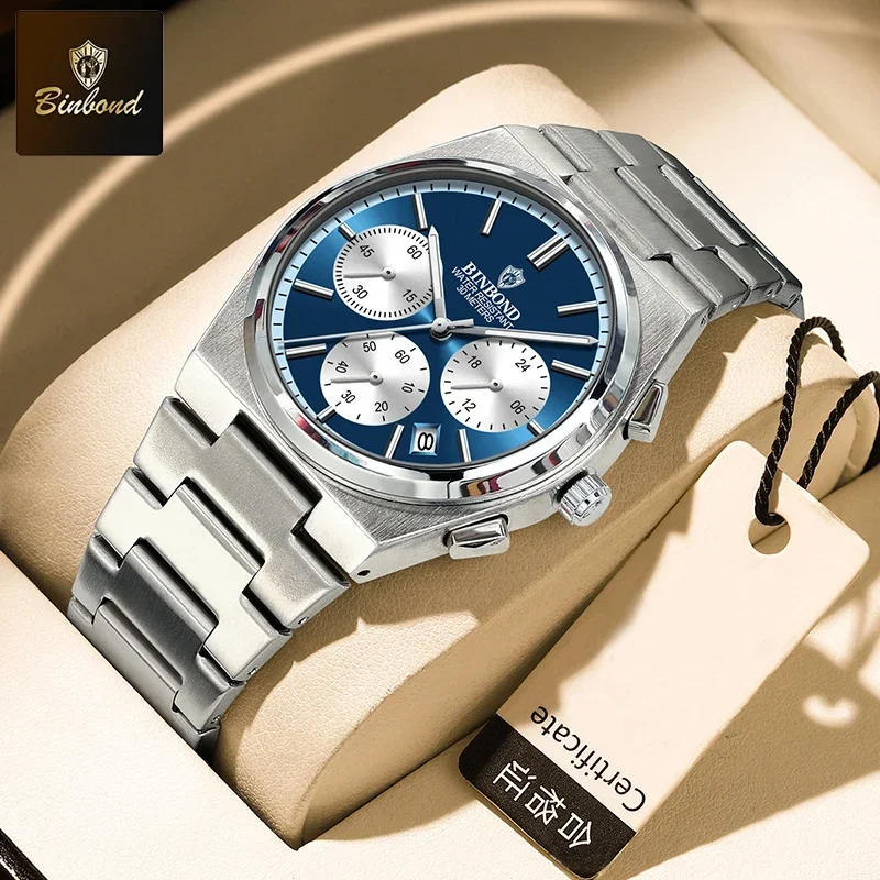 

BINBOND Top Brand Luxury Watches for Man Quartz Sports Men's Watch Waterproof Luminous Stainless Steel Chronograph Male Clock