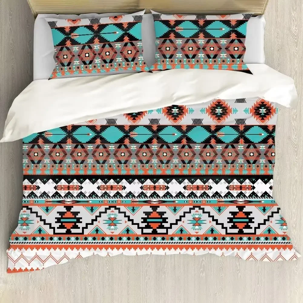 Aztec Duvet Cover Set, Geometrical Indigenous Art, Decorative 3 Piece Bedding Set with 2 Pillow Shams, Twin Full Queen King Size