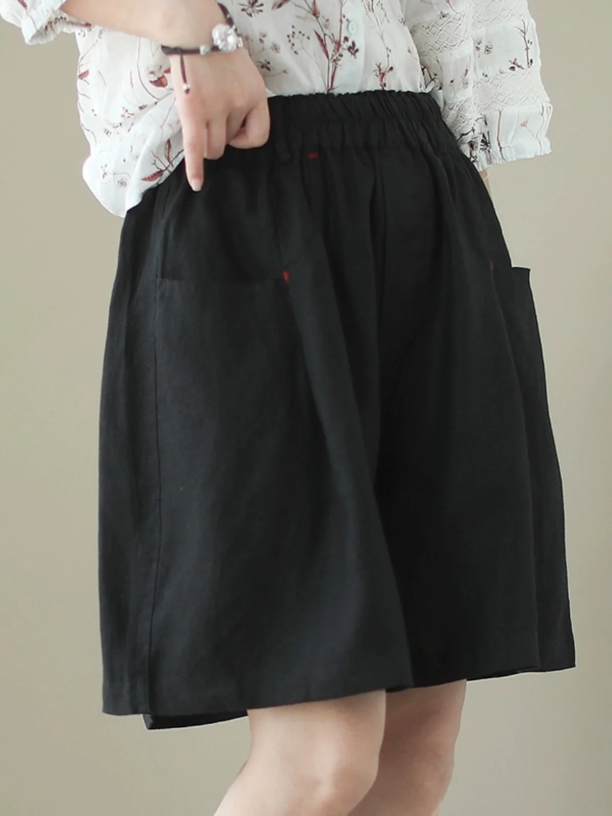 المرأة عالية الخصر فضفاضة القطن الكتان orts تنفس مريحة خمسة أرباع عادية بنطال ذو قصة أرجل واسعة التنقل الفني Sle