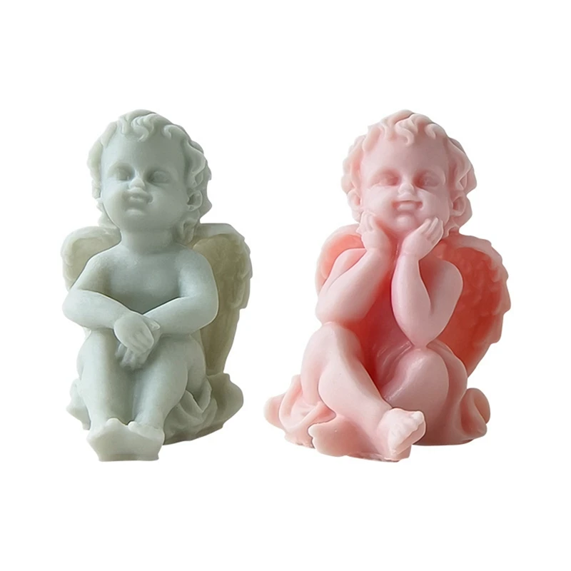 3D Angel Children Silicone Mold Lovely Winged Boys Abstract Mould DIY Gypsum Candle Making, A