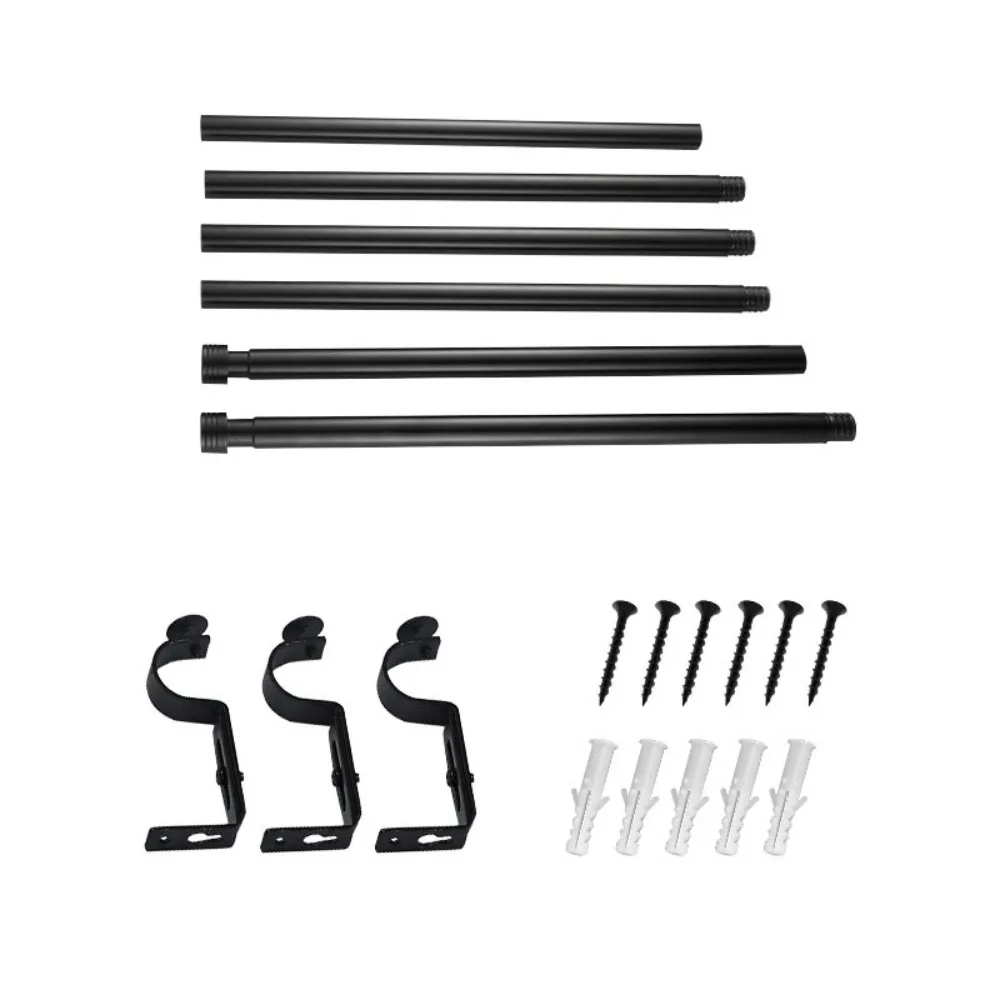 

Stable Adjustable Curtain Rod Set Thread Thicken Curtain Rail Black Carbon Steel Drapery Curtain Telescopic Rod Bedroom