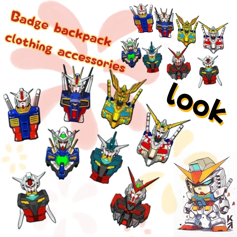 

8PCS anime peripheral Gundam robot brooch anime cartoon mecha warrior alloy jewelry badge clothing accessories