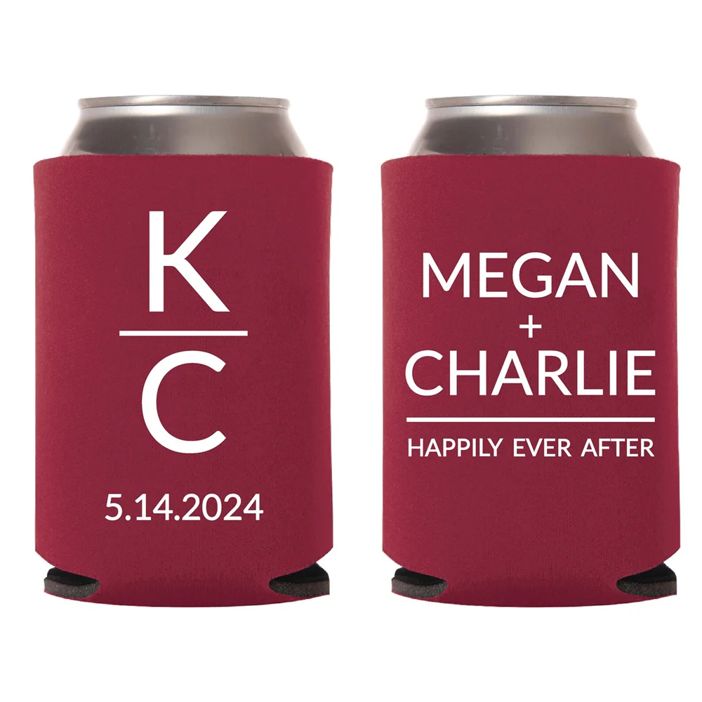 Modern Block Initials Can Coolers - Customized/Persoanlized Wedding Coolies Free Shipping- Anniversary Party Gifts