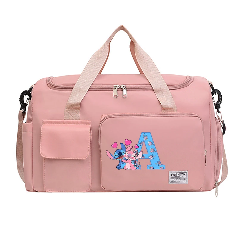 Stitch Disney Women Carry on Travel Bag Letter ABC Large Capacity Gym Duffle Bags Shoe Compartment Sport Fitness HandBag Gifts