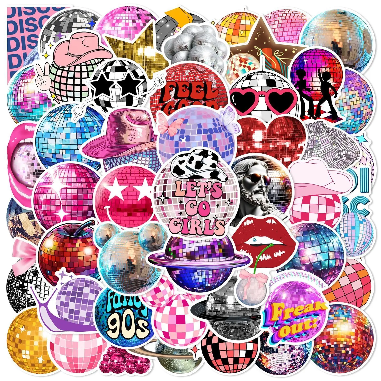 

10/50pcs Cool Sparkle Disco Mirror Ball Cartoon Stickers DIY Luggage Motorcycle Phone Laptop Refrigerator Graffiti Decal Sticker