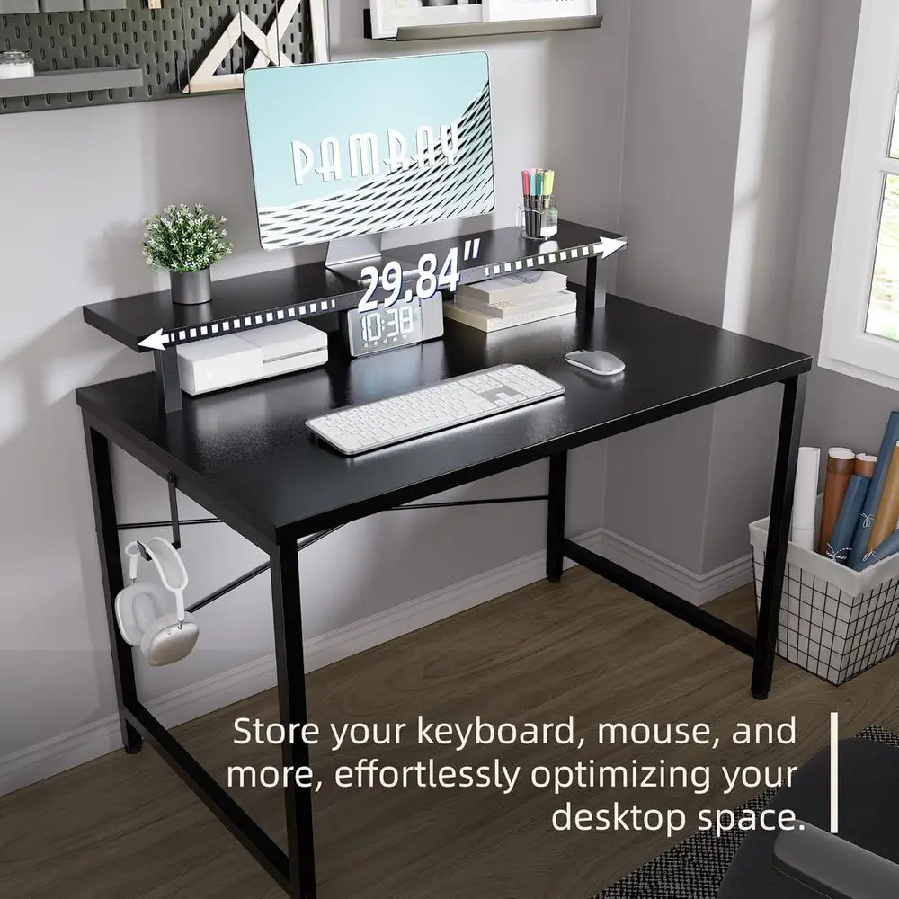 Compact 32 Computer Desk with Monitor Stand, Space-Saving Desk for Kids and Small Offices, Black