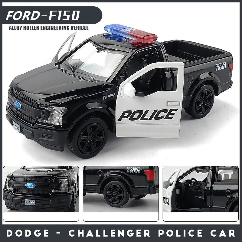 1:36 Ford pickup Raptor Alloy Police Toy Car Model Diecast Simulation Metal Police Model Toy Car Collection PulL Back F155