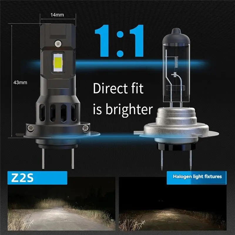 ABOK-2Pcs 3300LM H7 LED Headlight Bulb Wireless 66W CSP For Car Headlamp Auto Diode Lamps H7 Turbo Led 12V 6000K
