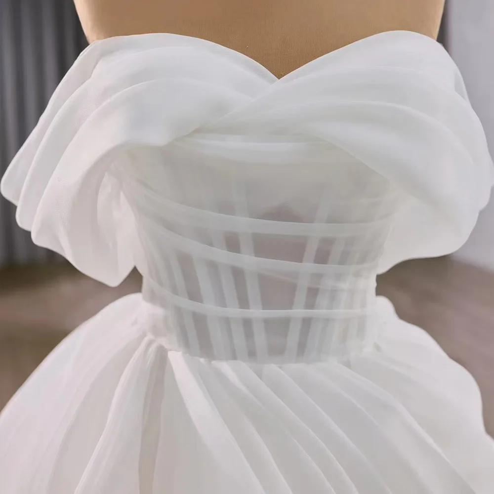 Luxury Sweetheart Off Shoulder Lace Up Back Bridal Dress Ruffles Customized Wedding Dress