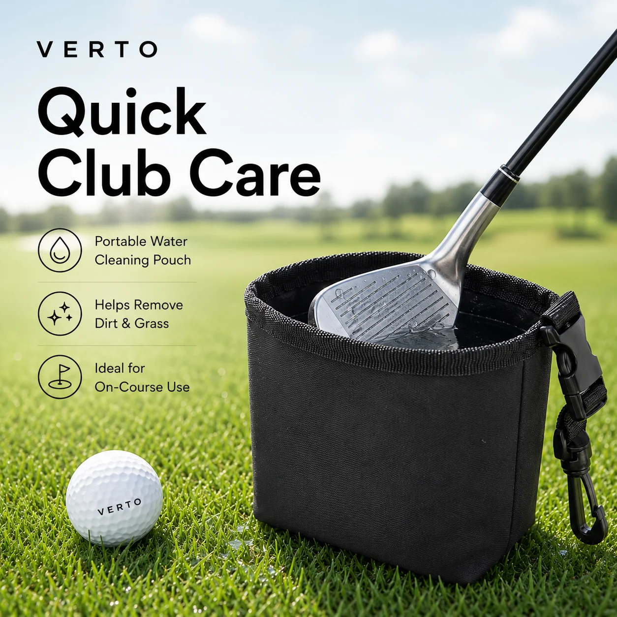 Portable Golf Ball Washer Pouch Water-Fill Cleaning Bag with Carabiner for Golf Balls Clubs Quick Cleaning