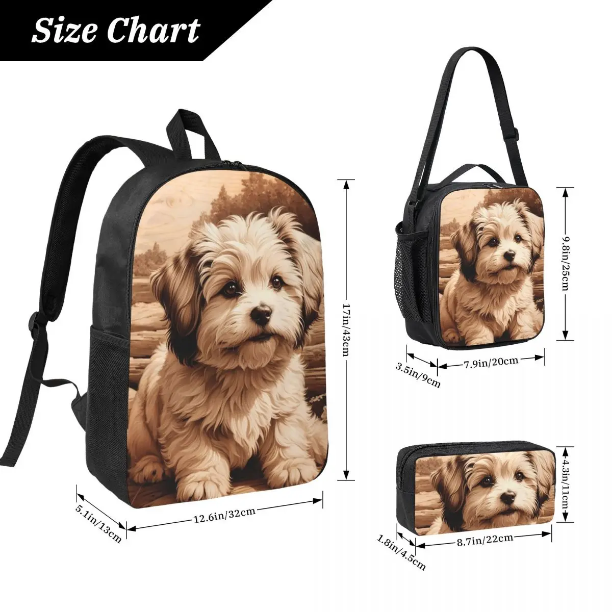 Havanese The Joyful Spirit Of Wood Backpack BookBag School Bag Computer Shoulder Bags 3ps Insulated Lunch Bag Pencil Case
