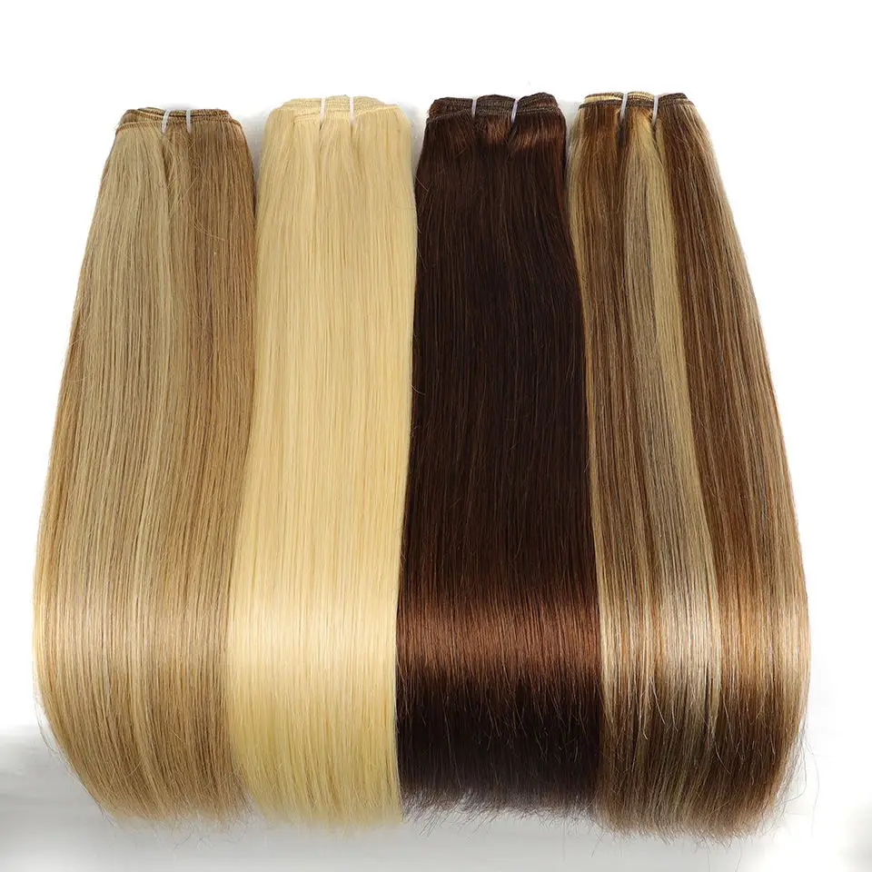 Real Beauty Platinum Blond Human Hair Bundle Brazilian Straight Hair Weave Bundles  High Ratio Remy Hair Extensions Brown#4 75cm