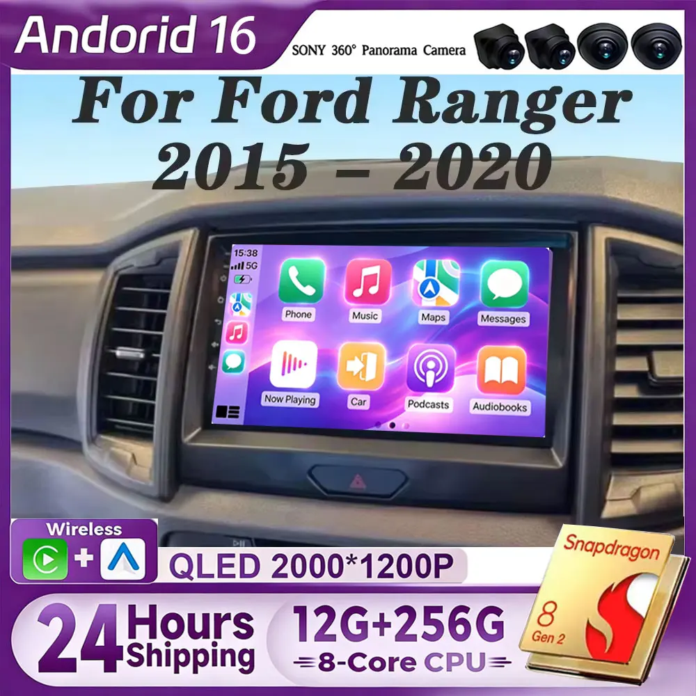 Android 16 Car Radio Stereo QLED Screen For Ford Ranger 2015 2016 2017 2018 2019 2020 GPS Multimedia Carplay Autoradio Head unit