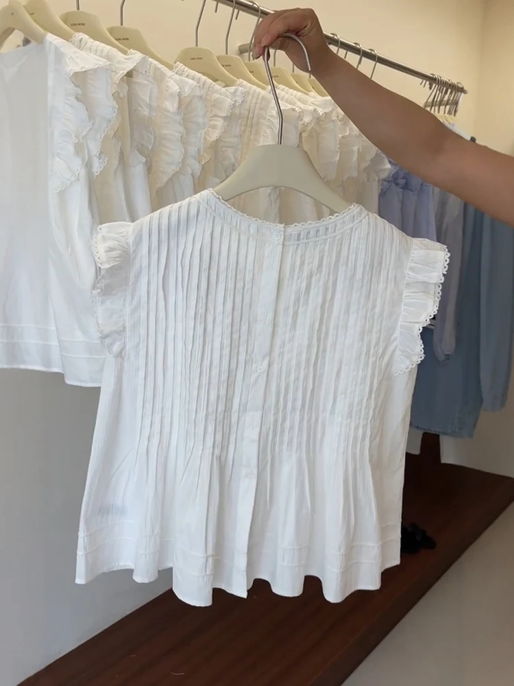 

Korean Sle round Ne Fly Sve irt Women Summer New Loose Slimming Color Top Commute Faion Casual Loose Fit irt