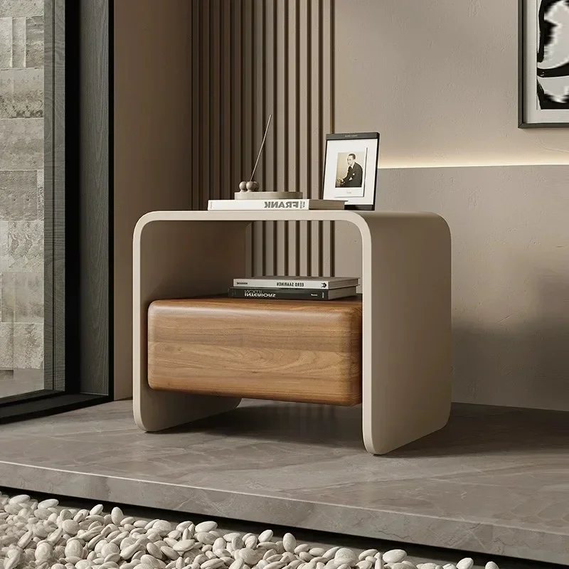 Family Bedroom Living Room Ambry Light Luxury Nightstand Modern Contrast Curved Nightstand Stack Storage Side Tables