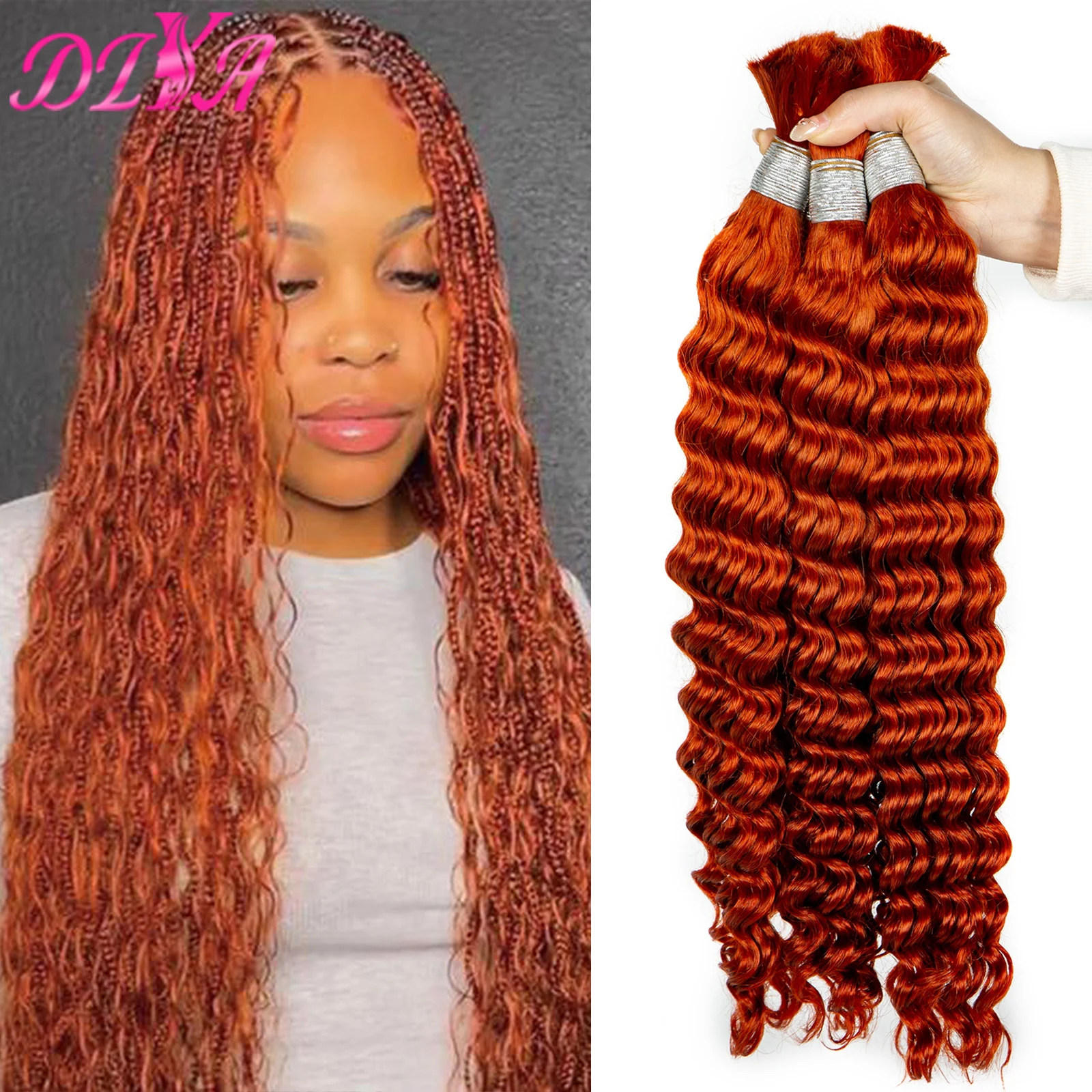 Deep Wave Human Braiding Hair 100% Unprocessed Human Hair Braiding Hair No Weft Ginger Orange Curly Bulk Human Hair for Braiding