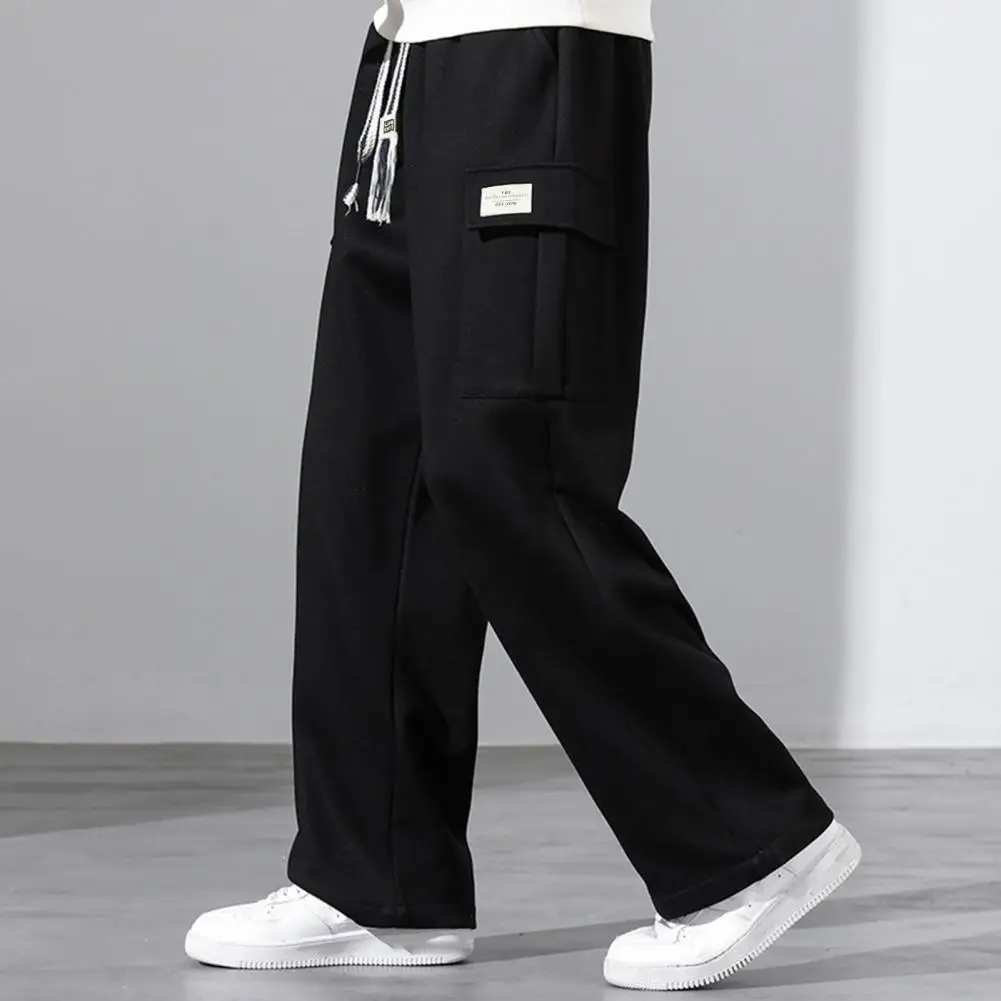 

Elastic Waist Trousers Men's Drawstring Elastic Waist Wide Leg Sport Trousers with Multi Pockets for Daily Wear Casual Comfort