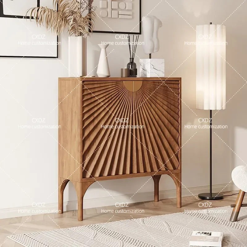 Nordic Style Home Entrance Cabinet Multi Layer Art Carving Storage Decorative Cabinet High Grade Ultra Thin Solid Wood Dining